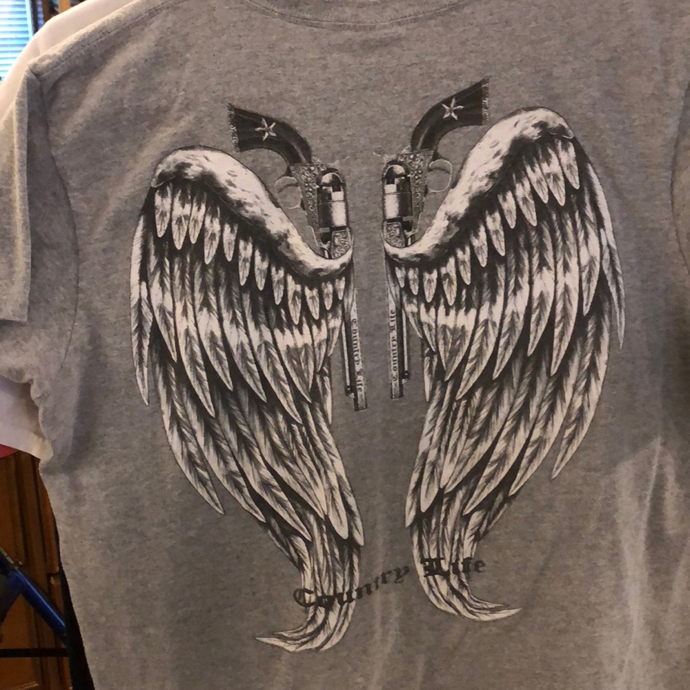 Country Life T-Shirt with Angel Wings and Pistols